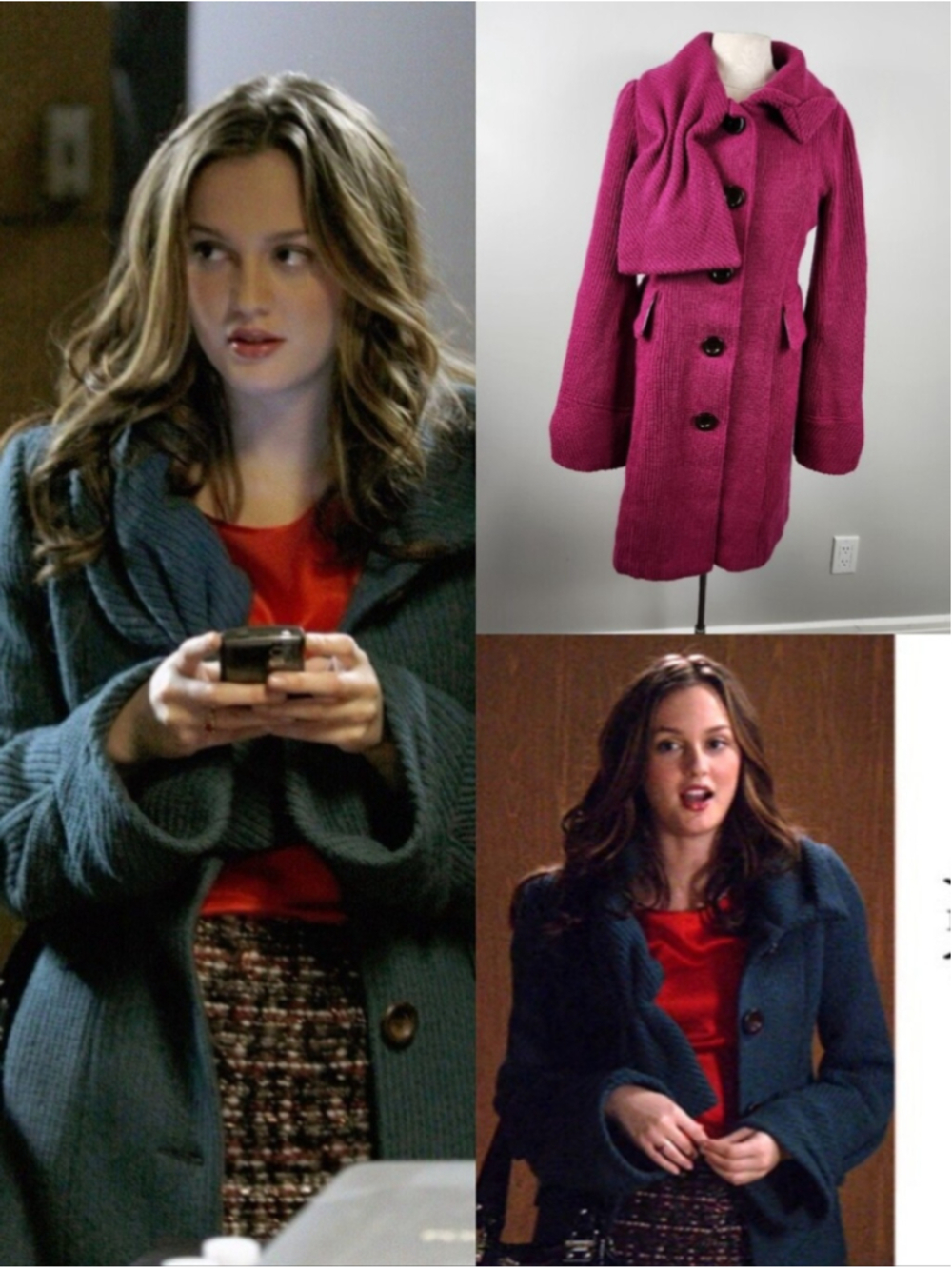 ASO Blair Waldorf Gossip Girls Bow Knit Wool Coat Alt Fuchsia Colour Sz 2 Preppy